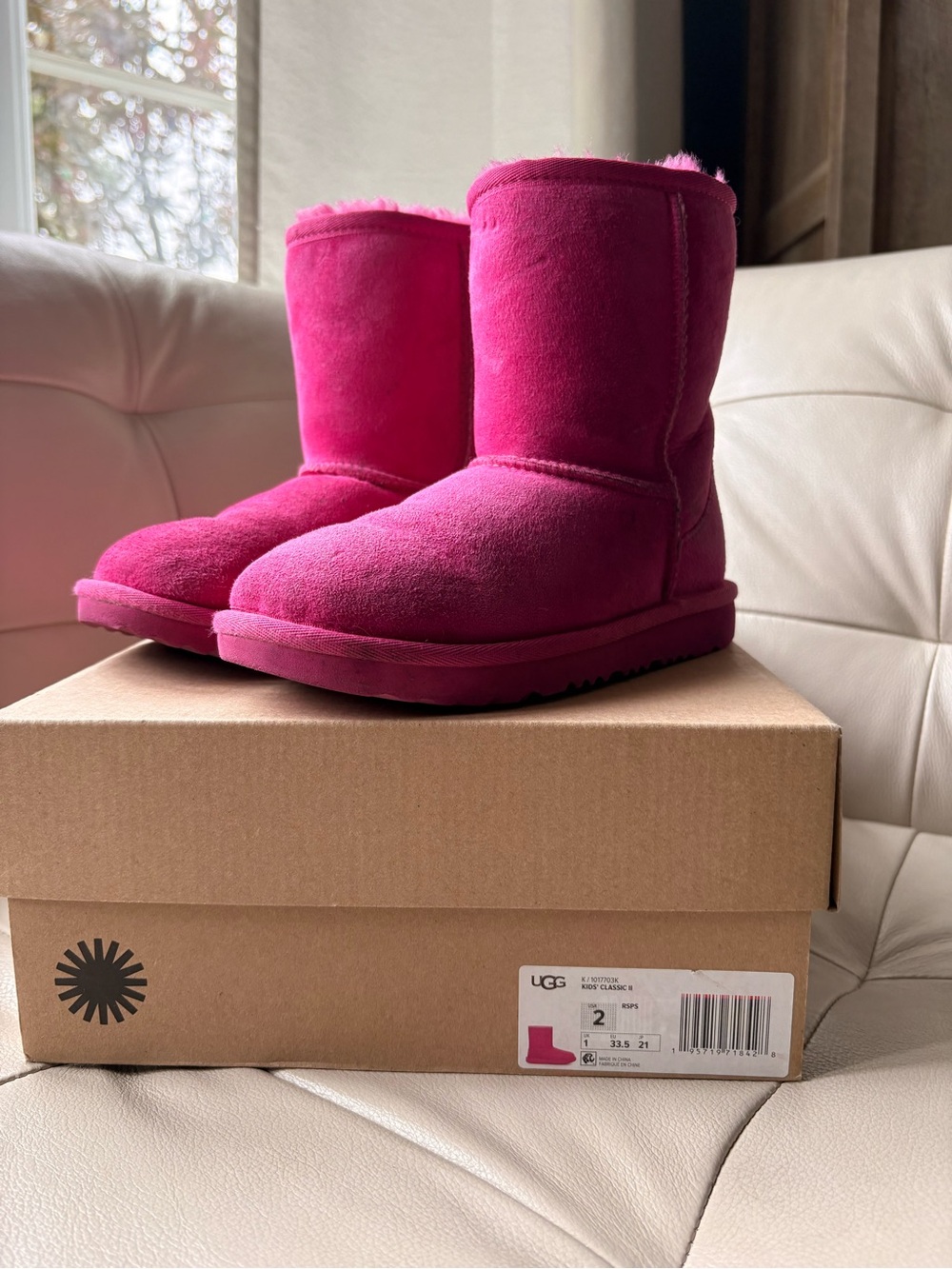 Girls UGG Classic Short Boots in Vibrant Pink Suede